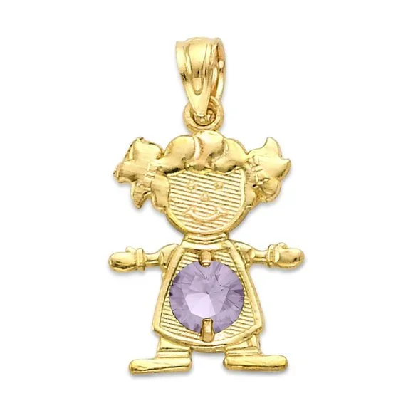 10k Solid Gold Newborn Baby Girl Pendant with Birthstone of Choice for Necklace - Picture 12 of 16